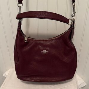 Coach Pebbled Leather Shoulder Bag in Deep Wine with Silver Hardware